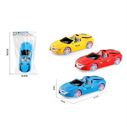 Инерц. 22см "BMW кабриолет - светящ. колеса" (8033-3D) красный / желтый / синий цвет, батар. в комплекте, в пакете