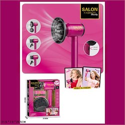 Игр. набор "Fashion Salon" (688-6A): фен-стайлер фуксия на батар. с черными насадками "стандарт" и "диффузер" в коробке