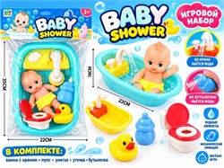 Игр. набор "Ванна 22*14см с пупсом и унитаз" (669-608A) +утка и бутылочка механически льётся вода, в пакете