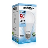 Лампа светодиодная, E27, A60,  9Вт, 4000К "Smartbuy" нейтральный белый свет