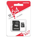 Карта памяти Micro-SDXC  64Гб "SmartBuy" Class10 LE, + адаптер SD