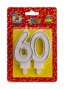 Свеча для торта "Значимые даты", цифра "60" серебряная (С-2498)