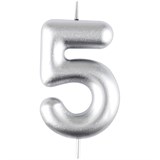 Свеча для торта MESHU на подставке, цифра "5" 6см (MS_59778) серебро