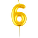 Свеча для торта MESHU на подставке, цифра "6" 6см (MS_59310) золото