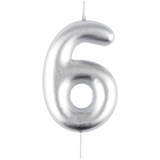 Свеча для торта MESHU на подставке, цифра "6" 6см (MS_59792) серебро