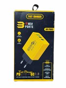 УЦЕНКА. Зарядное устройство сетевое (AR-PD05) QC3.0, PD65W, 1 USB, черно-желтое, в ПОТЁРТОЙ коробке