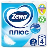 Бумага туалетная "Zewa" белая "Плюс", 2-х слойная, спайка  4шт.*23м (144051)
