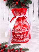 Мешок подарочный новогодний, ткань 18х24см "Избушка" красный (НУ-1417)