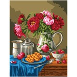 Картина по № на холсте 40*50см "Пионы и клубника" (КХ4050_53914) ТРИ СОВЫ, с акрил. красками. РАСПРОДАЖА - последний экземпляр!