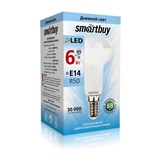 Лампа светодиодная, E14, R50,  6Вт, 4000К "Smartbuy" рефлекторная, нейтральный белый свет, шар