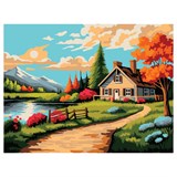 Картина по номерам на картоне "Дом у реки" 30*40см (КK_53813) ТРИ СОВЫ, с акриловыми красками