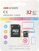 Карта памяти Micro-SDHC  32Гб "Hikvision" Class10 UHS-I U1, + адаптер SD