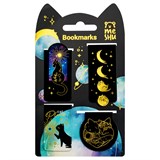 ! РАСПРОДАЖА Закладки магнитные для книг 4шт. MESHU 80*138мм "Moon cat" (MS_58278) soft-touch, фольга