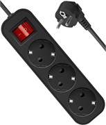 Удлинитель "Defender" 5м, 3 розетки, с заземлением, выключатель, 3*1мм, 2200Вт, черный (99335)