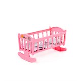 Кроватка-качалка сборная для кукол №4, в собр. виде 34*20,3*19,5см, розовая, с комплектом постельно белья (24040) в пакете, Полесье