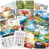 Календарь карманный 2026г. "Цветы, природа, кошки, машины" УФ-лак (9738) в ассорт.