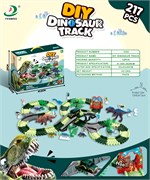 Автотрек "Fenming. Динозавры" 217 дет. (3302) в собр. виде 72*62*7,5*см 181 мягкая секция+8 динозавров+джип на бат. и мост в коробке