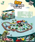 Автотрек  +железная дорога "Fenming. Динозавры" 259 дет. (3303) в собр. виде 115*96*12*см трек: 201 мягкая секция+8 динозавров+джип в коробке