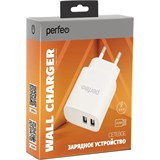 Зарядное устройство сетевое Perfeo (I4658) 2*USB, 2.4A, белое