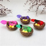 Пасхальный сувенир  5см "Птичка с яйцами в гнезде" (89) 4 вида в ассорт.