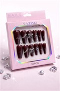Накладные ногти  (P8501-1) перламутровые однотонные, с бантами, камнями и стразами, в коробке, в ассорт.