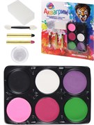 Набор для аквагрима: палетка  6цв., карандаши 2шт., гель с блестками, спонж (КС-3596) в блистере