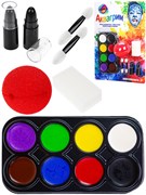 Набор для аквагрима: палетка  8цв., губная помада 2шт., нос клоуна, спонж (КС-4628) в блистере